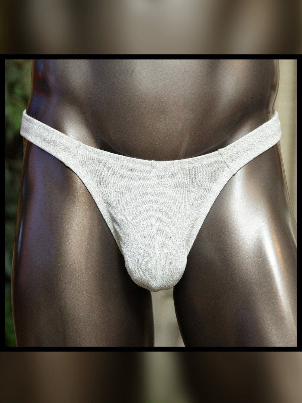 Mens White Silver Tinsel 1in Sides Thong Handmade